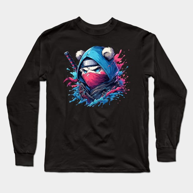 Cool Ninja Bear Japanese Anime Splash Style Long Sleeve T-Shirt by TomFrontierArt